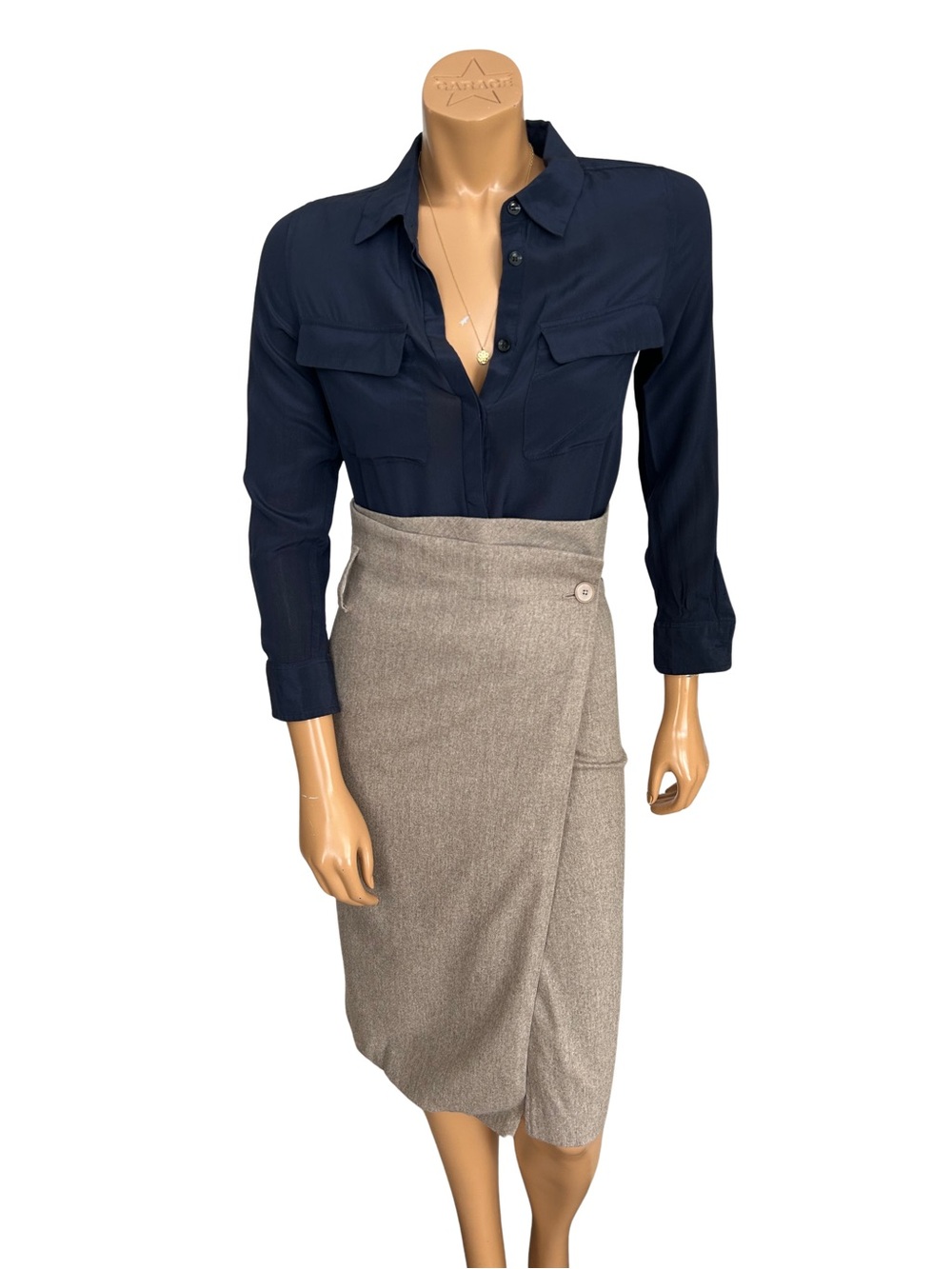 Maison Martin Margiela Silk Navy Button-Front Blouse
